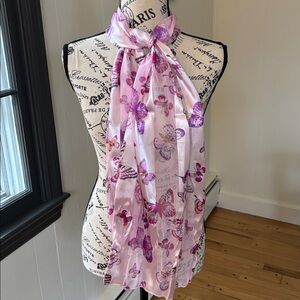 Pink Butterfly Print Rectangular Scarf Wrap EUC